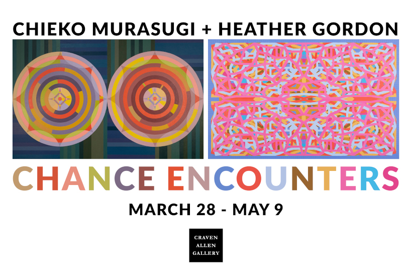 Chance Encounters postcard front, exhibition by Chieko Murasugi and Heather Gordon at Craven Allen Gallery